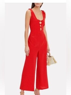 INTERMIX Red Knot-Shoulder Wide-Leg Jumpsuit. New ! 100% silk